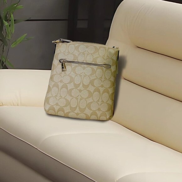 Coach CR248 Mini Rowan File Signature Canvas Stripe Light Khaki Chalk Lt Saddle - Picture 3 of 5